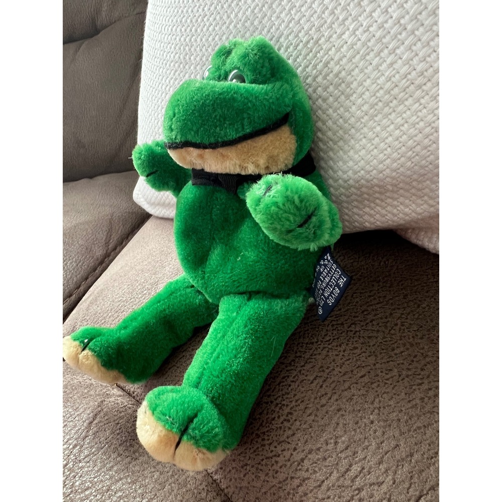 Vintage Boyds Collection Green Frog Plush Bean Bag Stuffed Animal Black Bow Tie